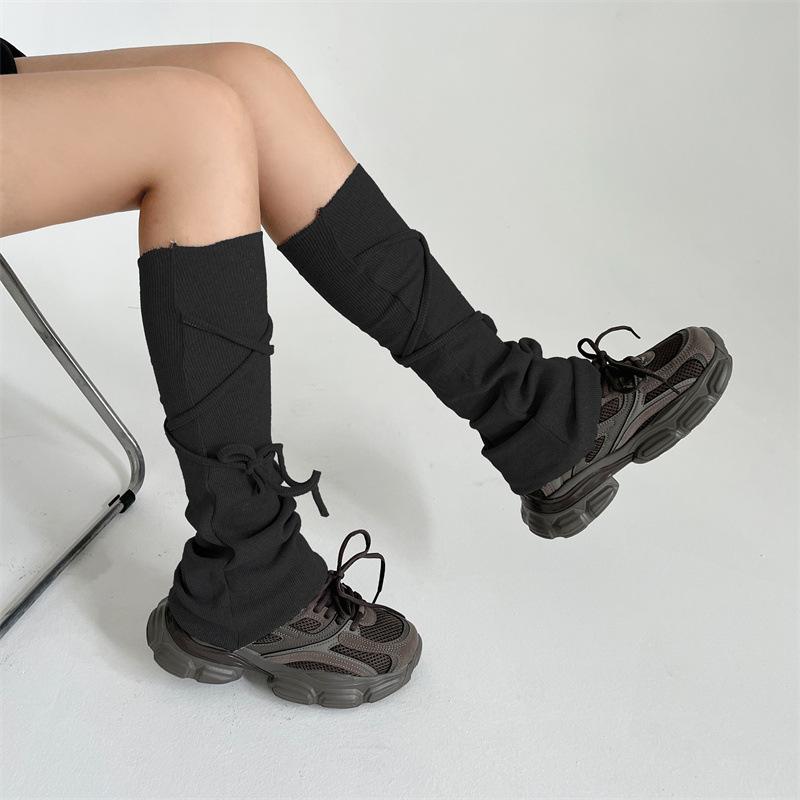 

Flared Y2K Leg Warmers with Lace-Up Straps Causl Korean Fashion Solid Color Scrunch Design Japanese Street Style Spring Autumn One Size чорний