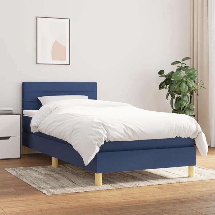 Maison Exclusive - Sommier à lattes de lit avec matelas Bleu 100x200 cm Tissu