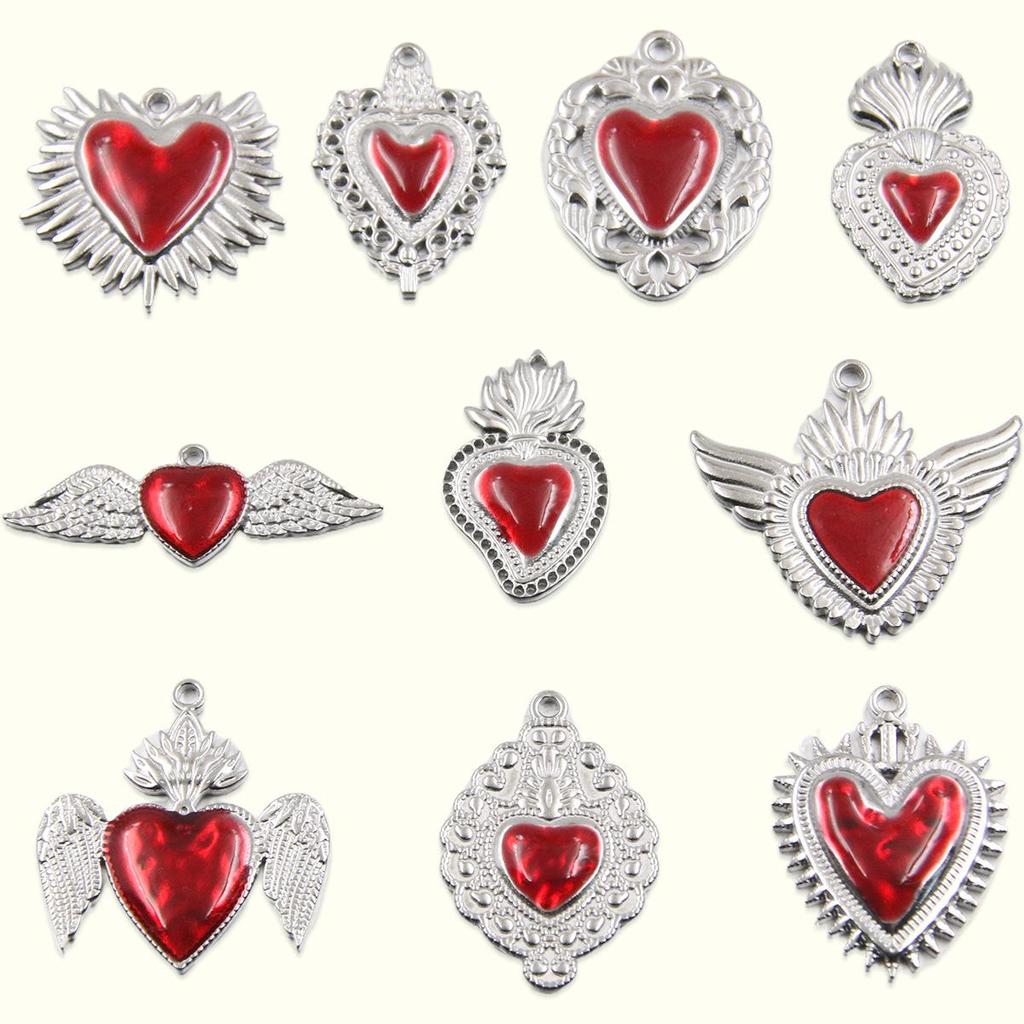 10 Styles Gothic Red Heart Pendant – Stainless Steel DIY Charm