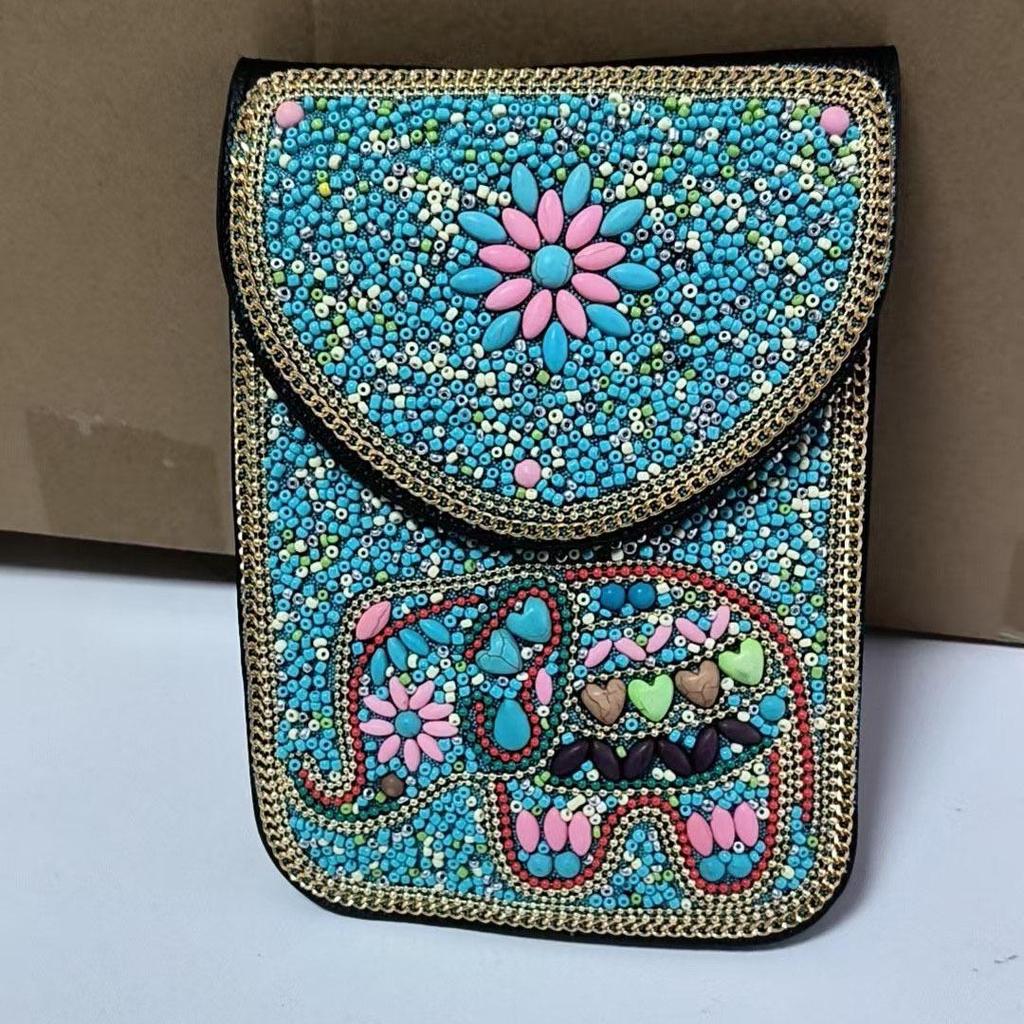 Exquisite Bohemian Style Crossbody Bag with Rice Beads, Shells, and Flowers
