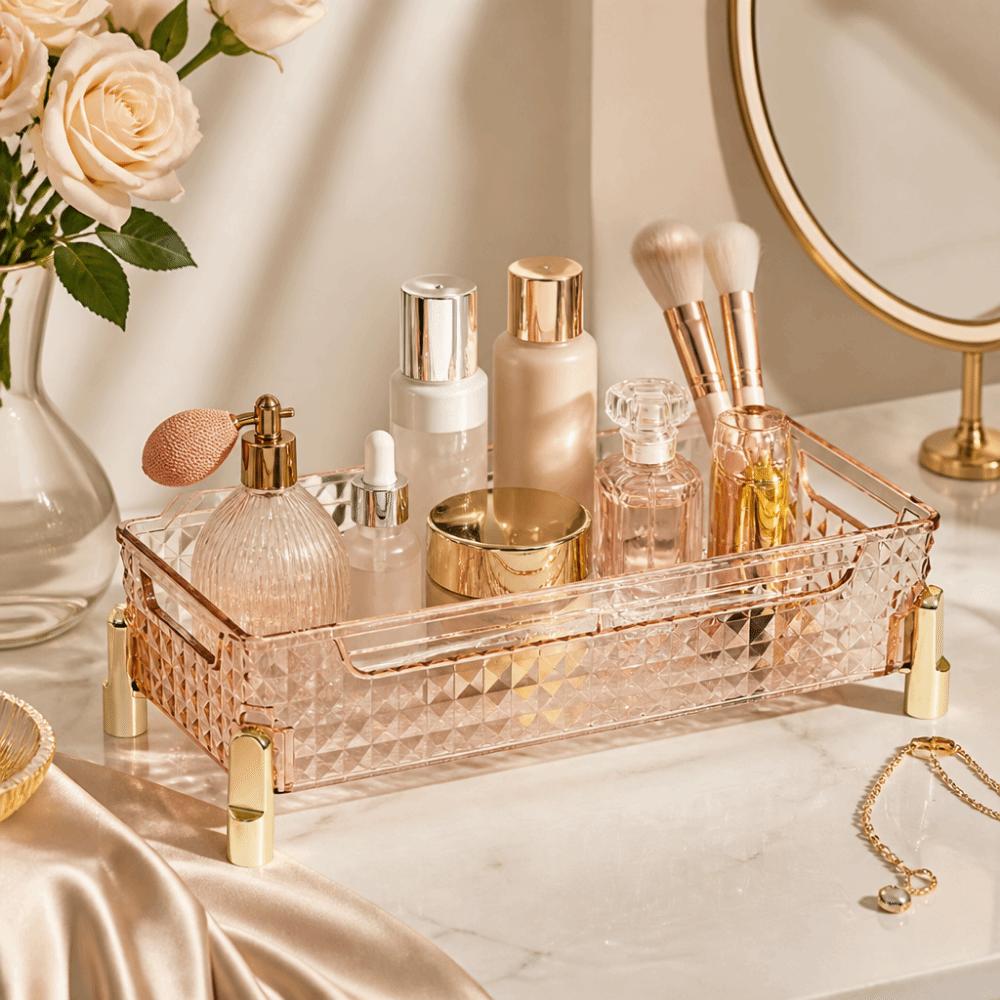 Luxury Makeup Holder Transparent Storage Rack Multi-functional Storage Tray  Living Room Decor