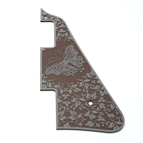 SCORELAY PICKS Clear Pickguard for Les Paul [Butterfly Engraving] Sepia Transparent