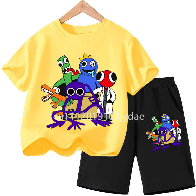 Girls Boys Summer Short Sleeve Tshirt Set Cartoon Tee Tops Game Anime Shirts Kids Rainbow T-shirt