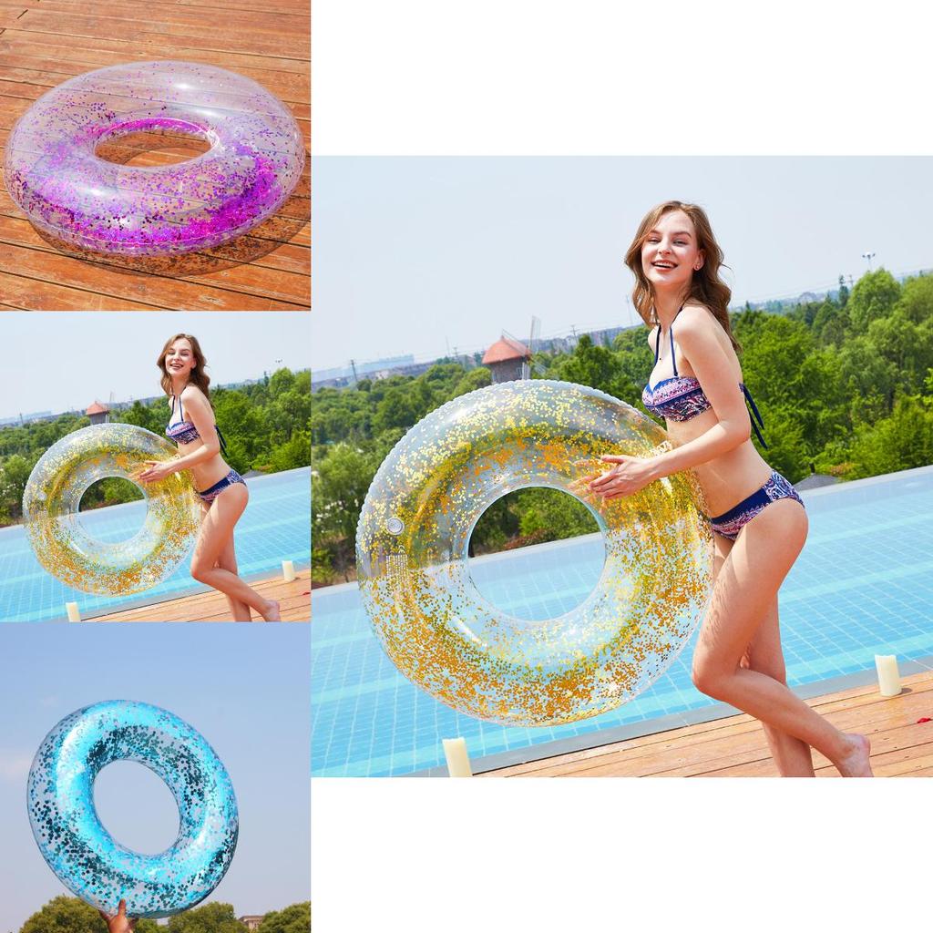 Transparent Glitter Inflatable Children's Swimming Ring 100cm Blue/gold/purple For Water Fun