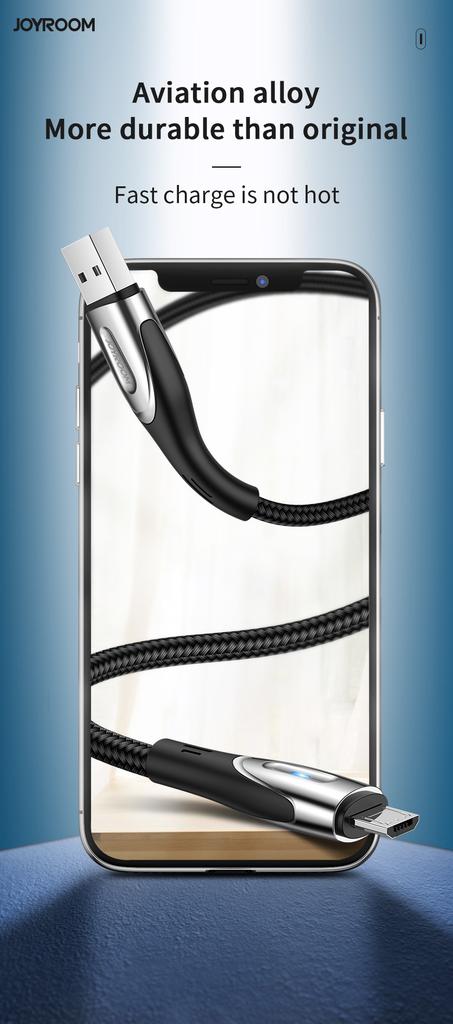 USB-A - microUSB 3A Cable with Charging Indicator, 1.2m Black