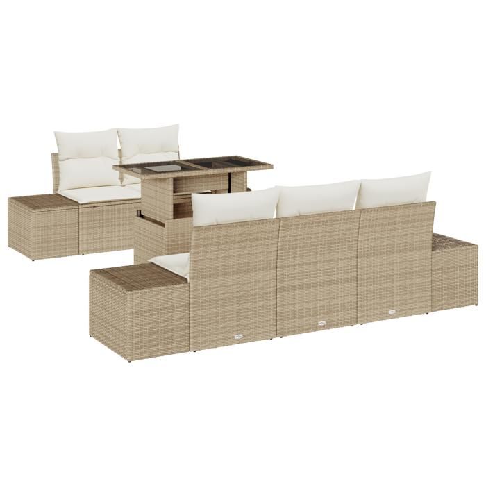VidaXL Ensemble de Canapés de Jardin 6 Pièces avec Coussins Beige Poly Rattan 3349097