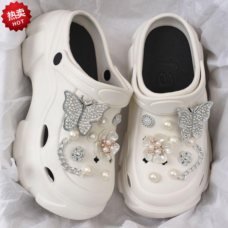 Women's EVA Platform Sandals: Summer Outdoor Beach Shoes with Thick, Height-Boosting Soles, Pearl Rhinestones, and Non-Slip Design.