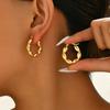 Elegant Geometric Olive Design Stainless Steel Hoop Earrings for Women - Retro Smooth Titanium Steel Jewelry Ear Clips