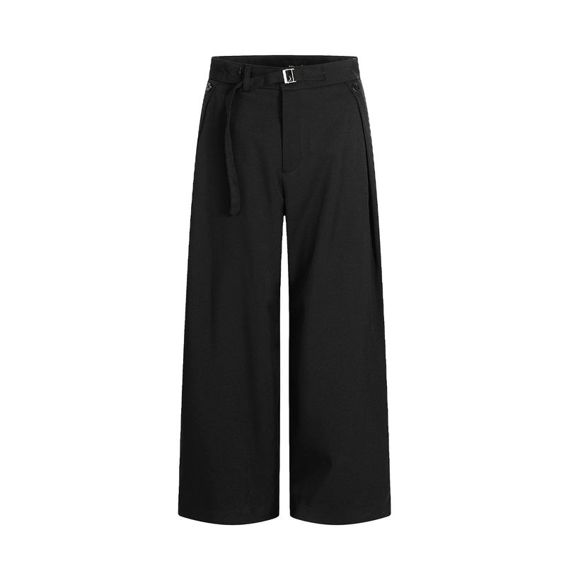 

Acrardic American Style Old Money Style Belt Design Casual Suit trousers Men s Commuter Cleanfit Drape All-Match Pants Black X L