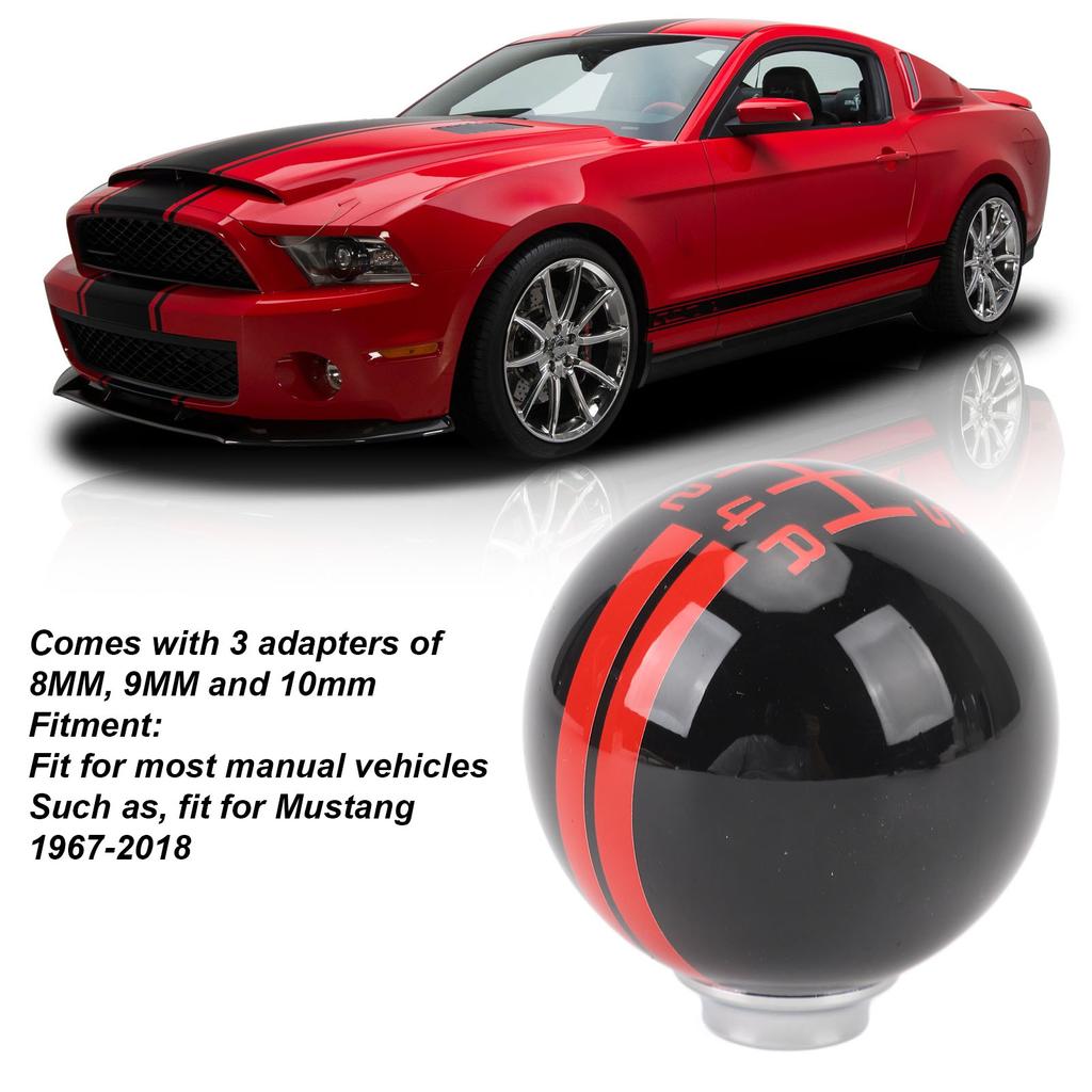 5 Speed Shift Knob Round Ball Manual Shift Knob with 3 Adapters for Mustang 1967‑2018 Black Red