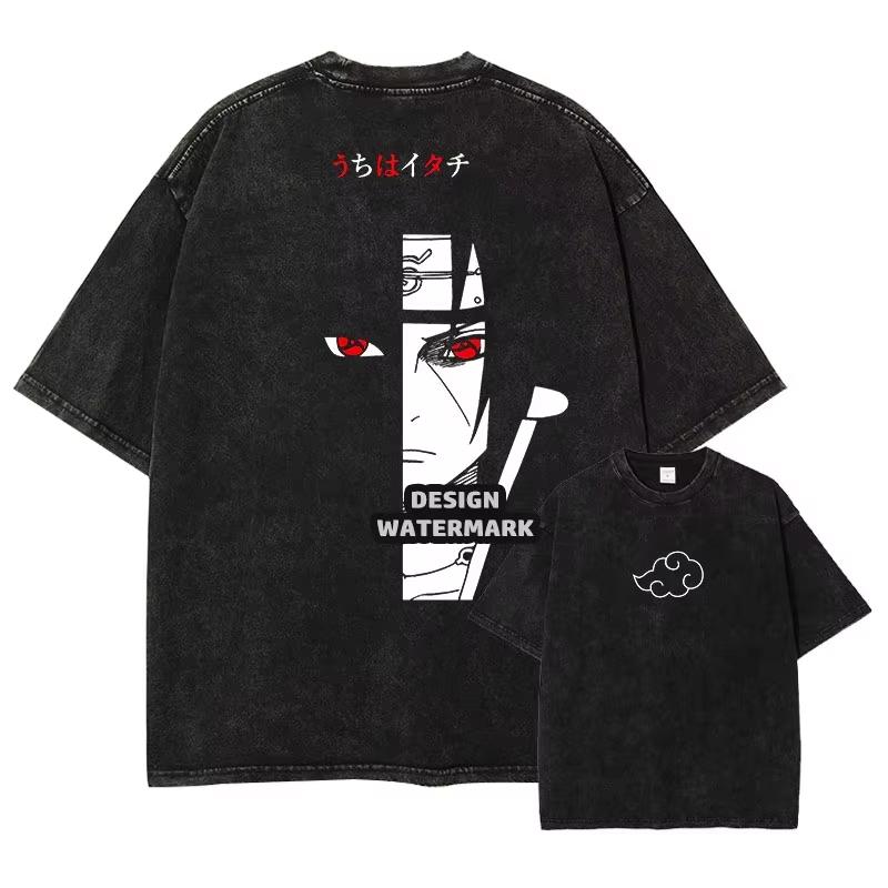 Anime Naruto TShirt Manga Retro Washed Version Kakashi TShirt Pain TShirt Lee Tobi Top Mens  Cotton Streetwear