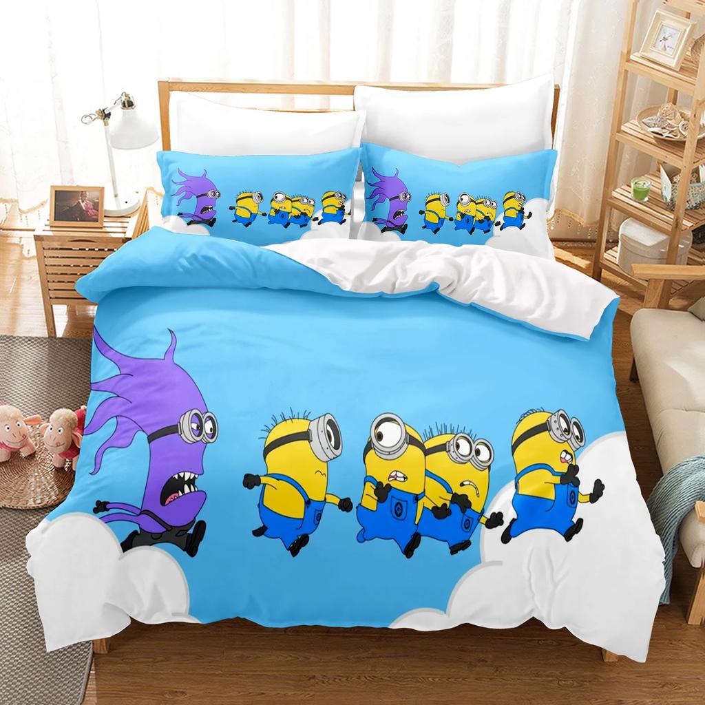 3-piece Minions Anime Duvet Cover Set Comforte Printed Cartoon Twin Size Bedding Sets Christmas Gifts