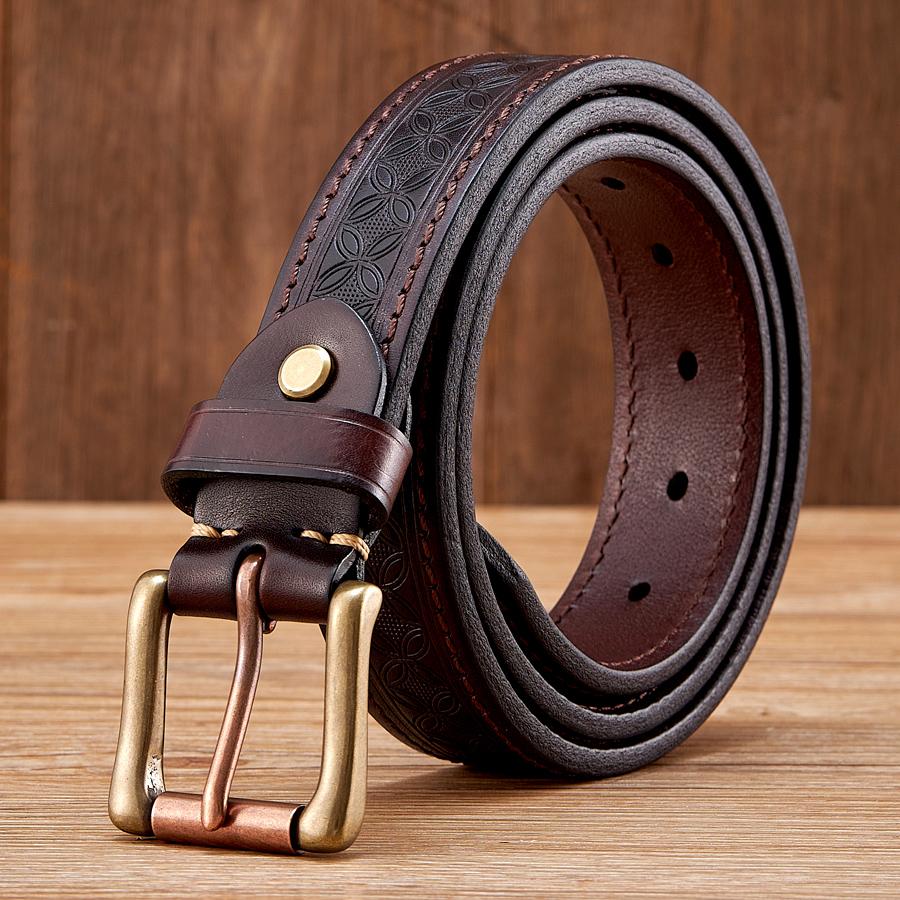 3.3cm Thick Wild Cowskin Men Belt High Quality Genuine Leather Brass Buckle Retro Strap Male Jeans Luxury Designer Belts for Man