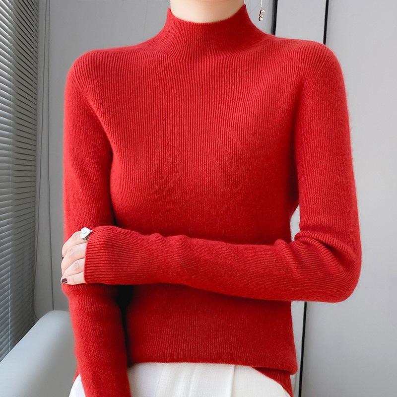 Cardigan Damen Innenstrickware, Slim und Dünn, Rollkragenpullover, Einfarbige Basisschicht
