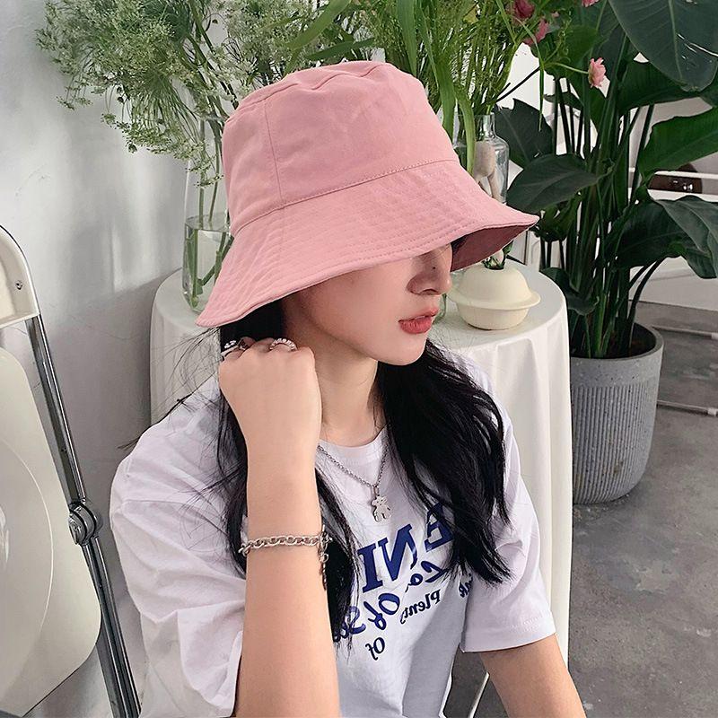 

Celebrity Style Bucket Hat Hat Female Spring Outdoor Fancy Pure Cotton Breathable Korean Style Sunshade Male Bucket Hat Single-layer large eaves-pink M(56-58cm)