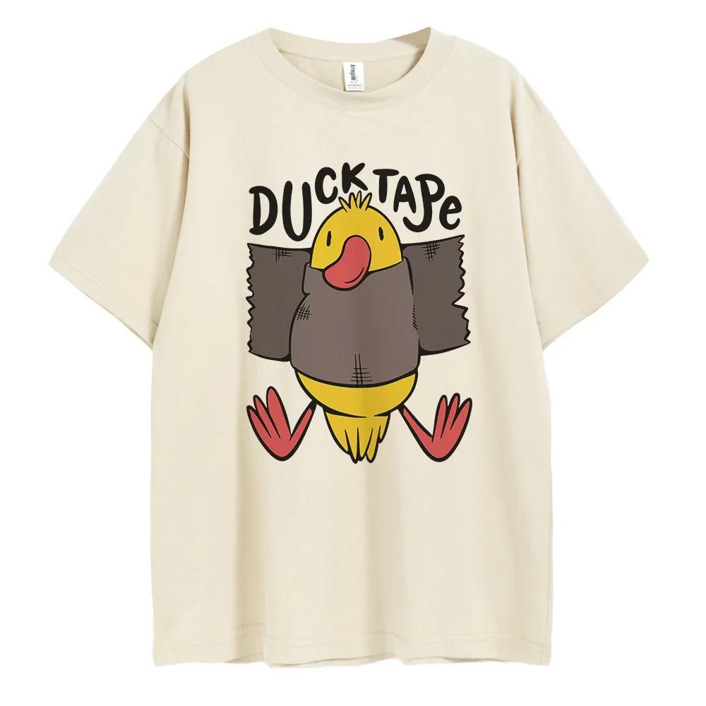 2024 Summer New Men's 100% Cotton Duckling English Letter Print High Quality Casual Street Gym Fashion Round Neck Top S-4XL
