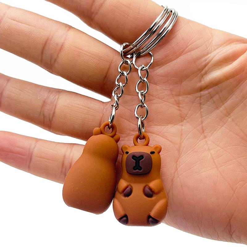 Klíčenka Kawaii Capybara Kreslený 3D přívěsek na klíče se zvířátky PVC držák na klíče taška přívěsek batoh závěsná dekorace pár dárků