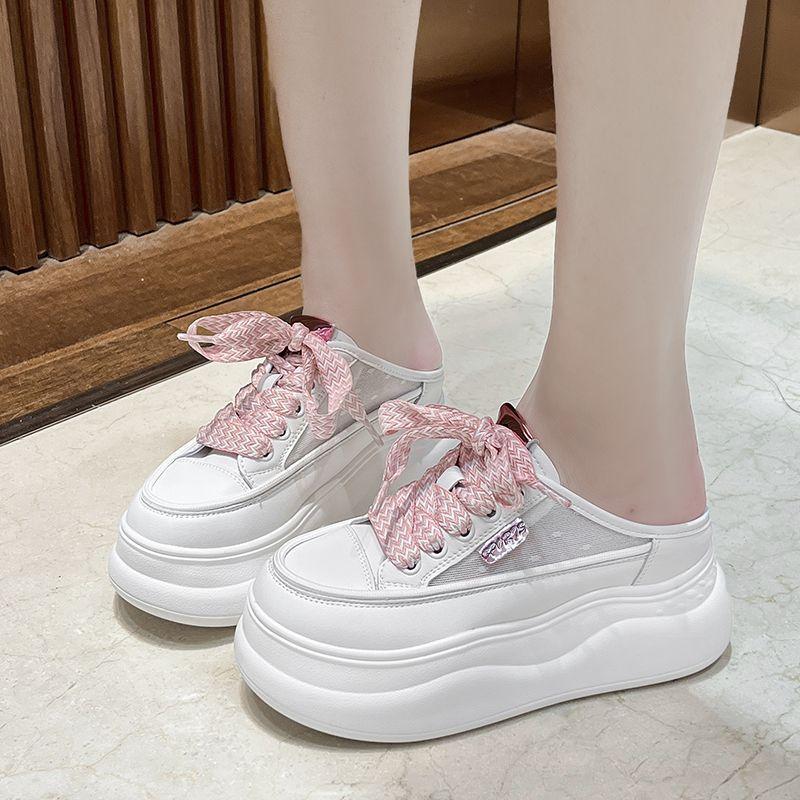 

2025 Лето Новые Баотоу Полушлепанцы Уличные На толстой подошве Кожаные шлепанцы Женские Увеличение роста 8 см Женские сандалии 39