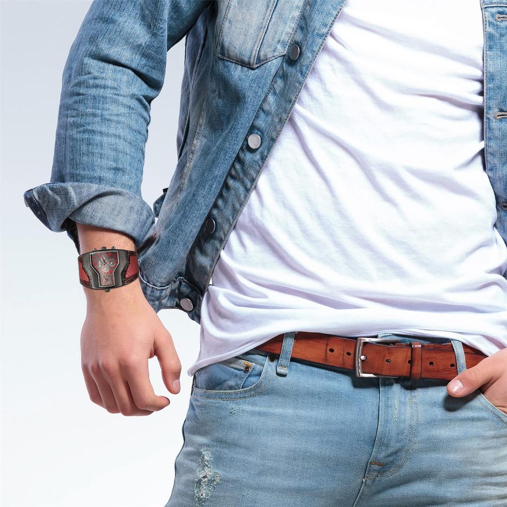 Men's wristwatch, leather band, Japanese quartz movement, dual time, sports watch, waterproof, fashion accessory.