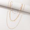 Geometric Cross Strand Pearl Neck Chain Accessories, Simple Multi-Layer Metal Sequin Pendant Necklace