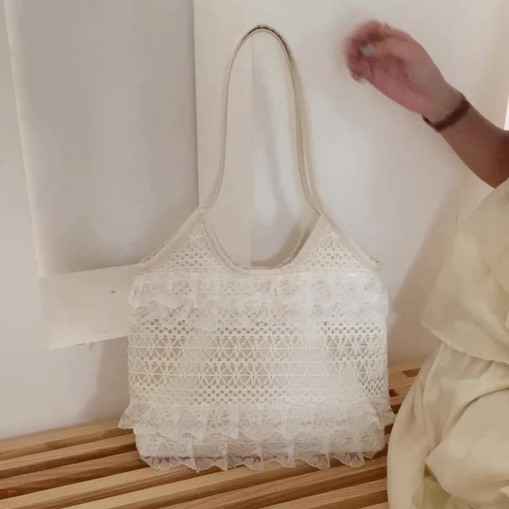 Lässige und ätherische Spitze Mesh Unterarmtasche Ein-Schulter Damen Tasche Großvolumige Pendeltasche