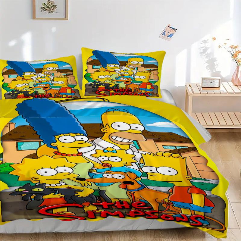 Постельное белье с семейным портретом Симпсонов Пододеяльник Подарок для спальни, Включает 1 пододеяльник и 2 наволочки, Без наполненияB363 135x200cm