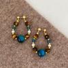 Silver Needle Explosive Tiger's Eye Stone Pendant Earrings Maillard Retro Temperament Versatile Earrings Light Luxury Premium Earrings Women