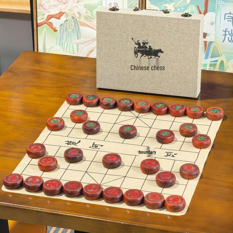 Premium Solid Wood Chinese Chess Set: Large Red Rosewood Pieces & Beech Wood Board, Ideal Gift for Adults & Elders