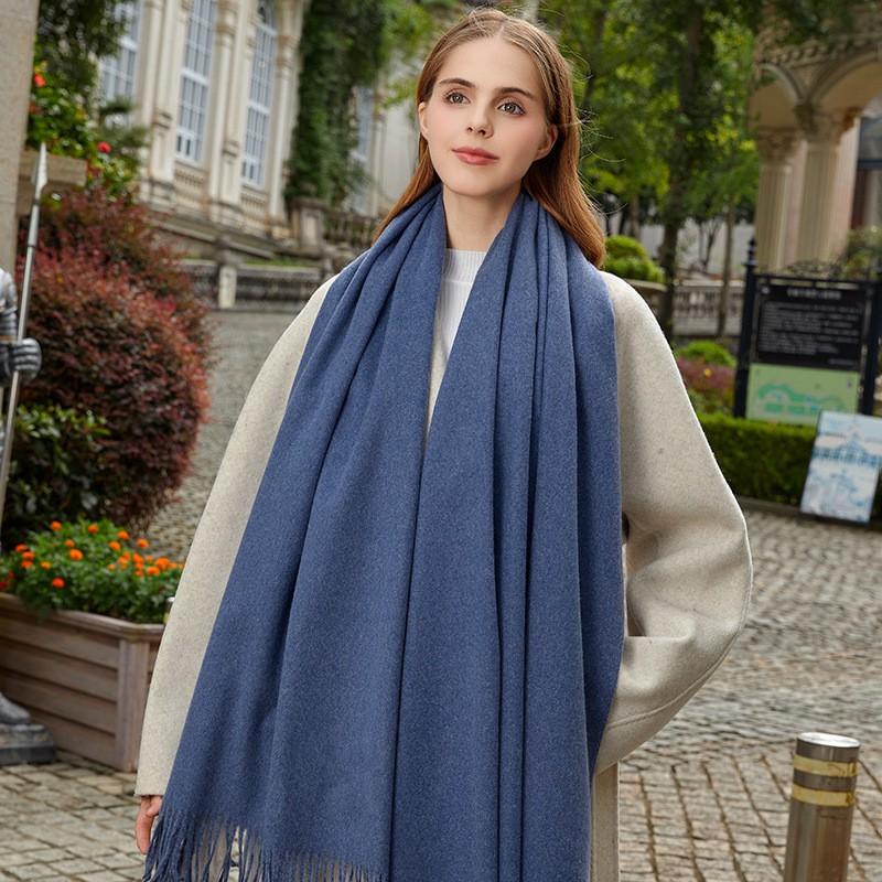 Womens Wool Blend Scarf Winter Warm Shawl Soft Solid Color Knit Wrap With Fringe Korean Style