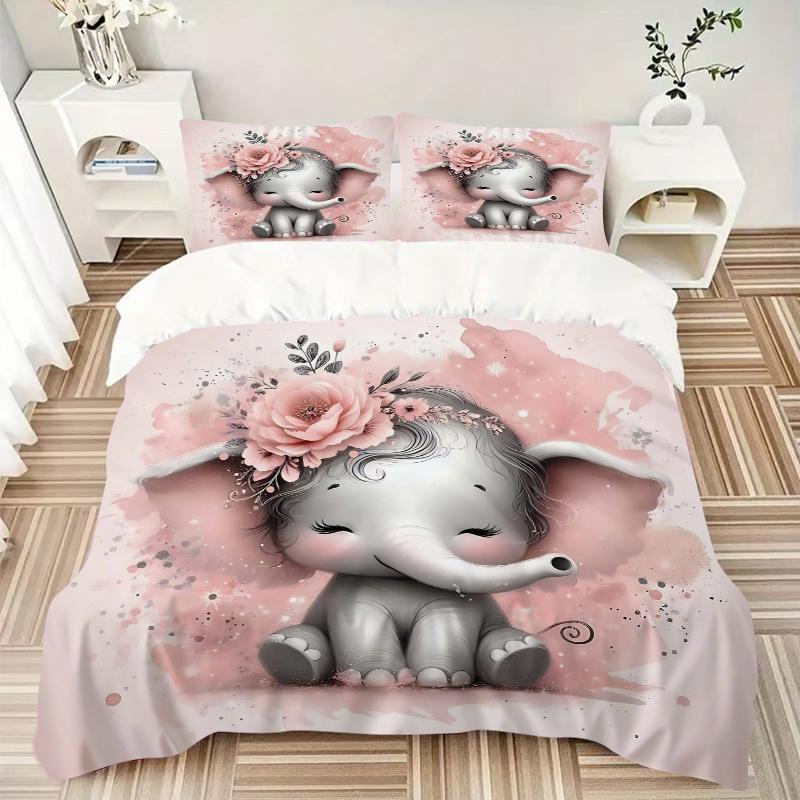 3pcs Pink Elephant Bedding Set, Including Without Filling, Soft and Comfortable Home Bedroom M084
