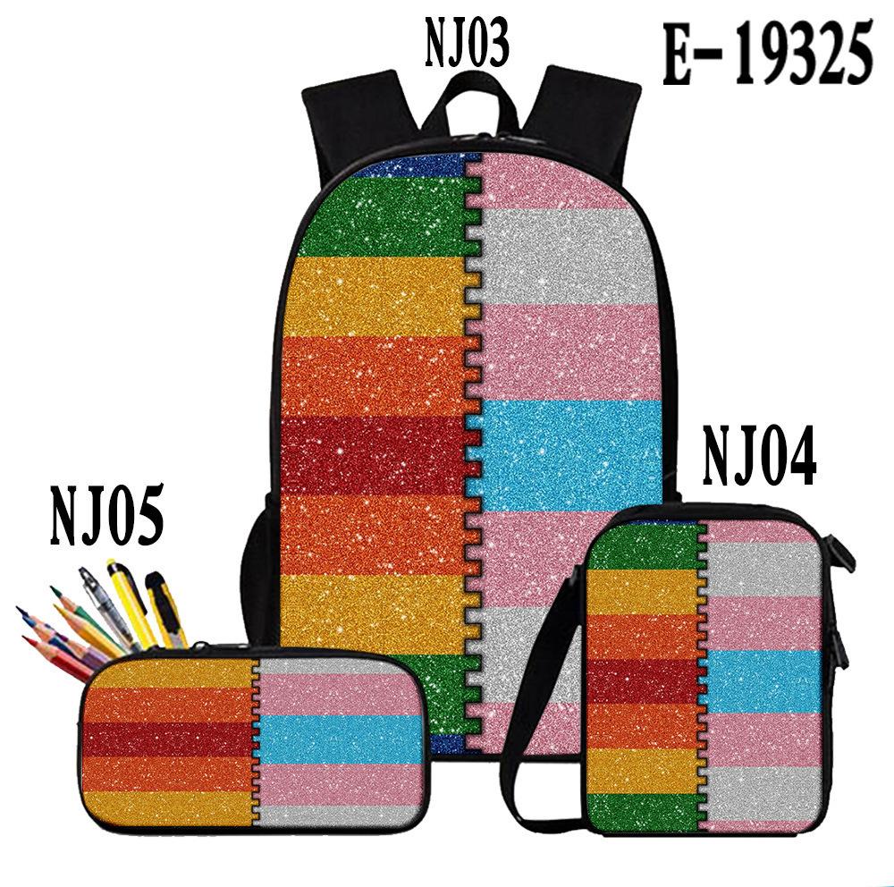 Klassiek Populair Kleurrijk LGBT 3D Print 3 stuks/Set leerling Schooltassen Laptop Dagrugzak Rugzak Schuin gedragen schoudertas Etui One size