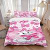 Pink Bow Heart Cat Print 3Pcs Bedding Setduvet Cover With 2 Bedropillowcase Home Birthday Gift