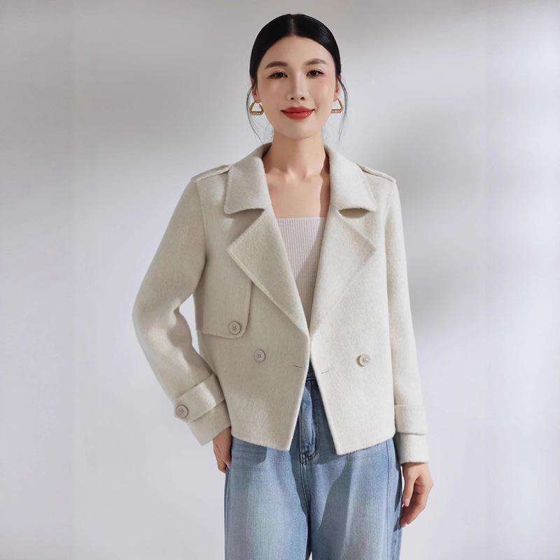 Petite Versatile Double-Faced Wool Coat: Short Double-Breasted Casual Suit Collar Slimming Outerwear