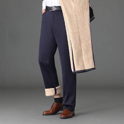 Winter Herfst Heren Verdikken Warme Fleece Voering Broek Heren Effen Rechte Broek Sportkleding Casual Zakelijke Broek
