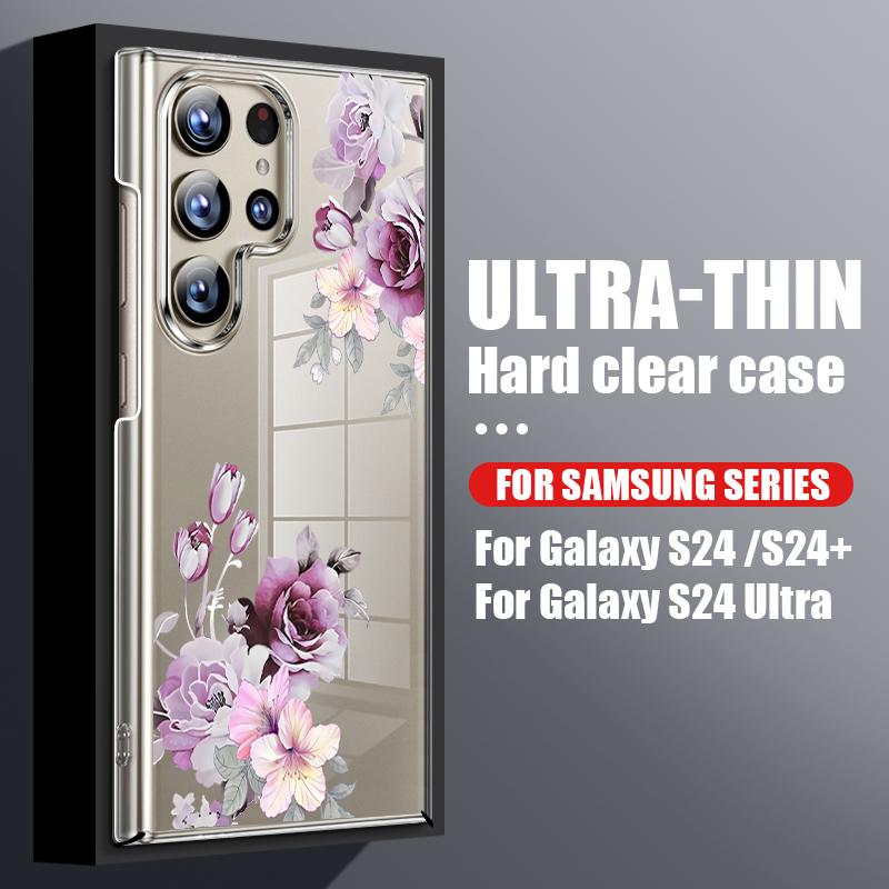 

Тонкий прозрачный жесткий чехол с цветочным узором для Samsung S25 Ultra S24 FE S23 S22 S21 A16 A55 A54 A34 A35 A54 A52 Прозрачный противоударный чехол для телефона Samsung A16 5G