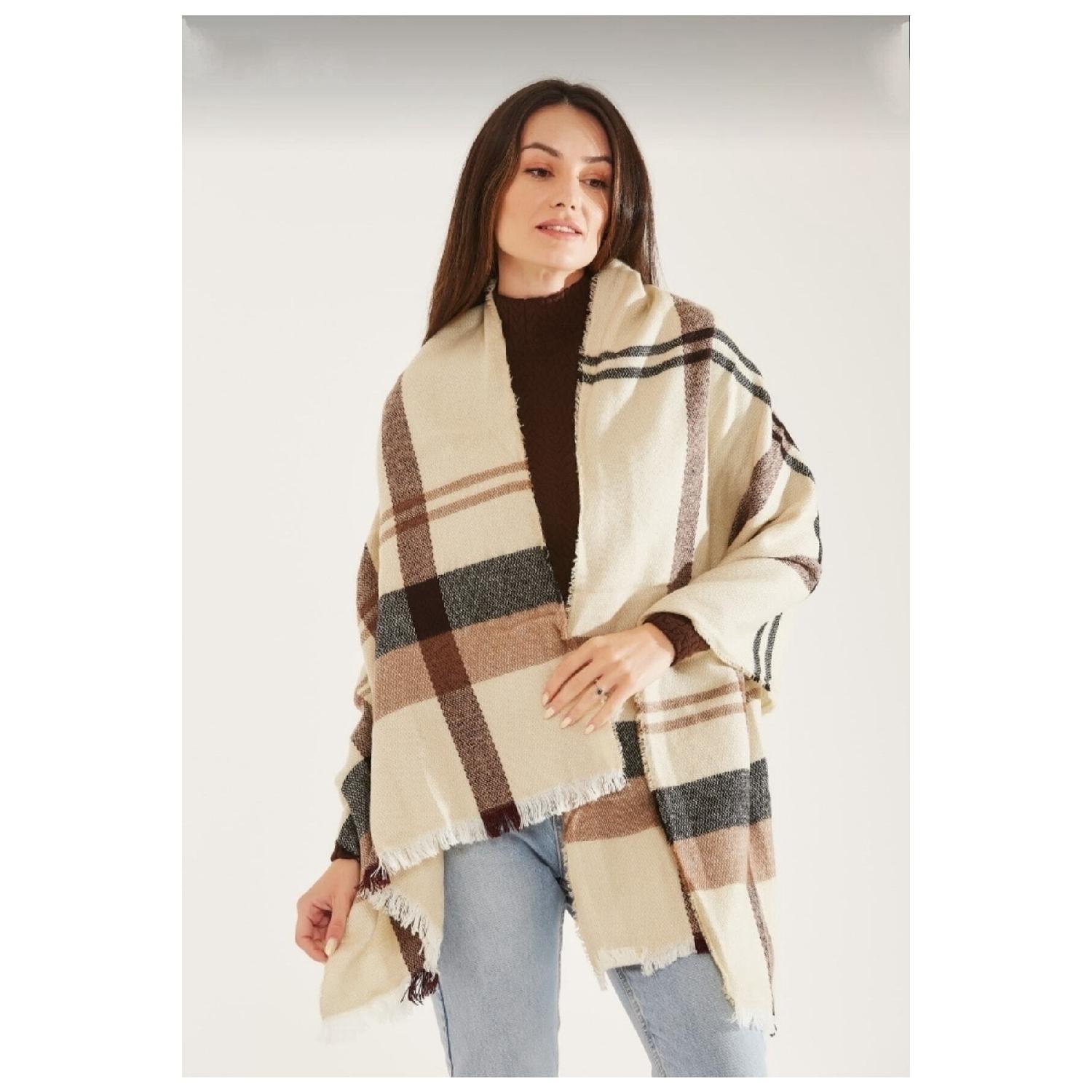 

Unisex Beige Cream Striped Soft Textured Scarf Shawl