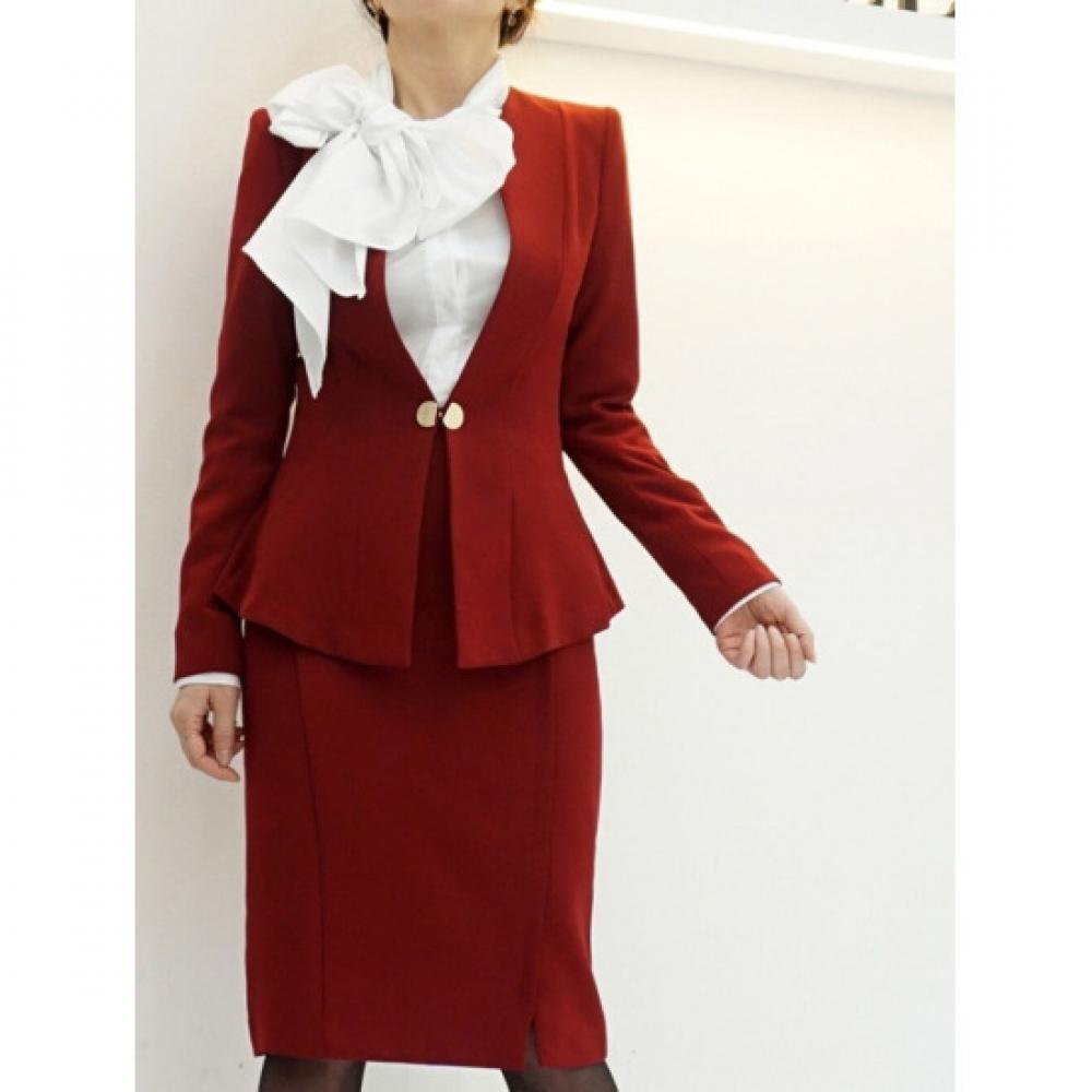 Style Latte Office Look Gold Button Peplum No Collar Jacket