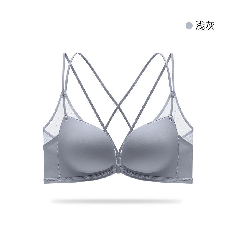 Women Front Closure Cross Back Wirefree Push Up Bra Seamless Bralette