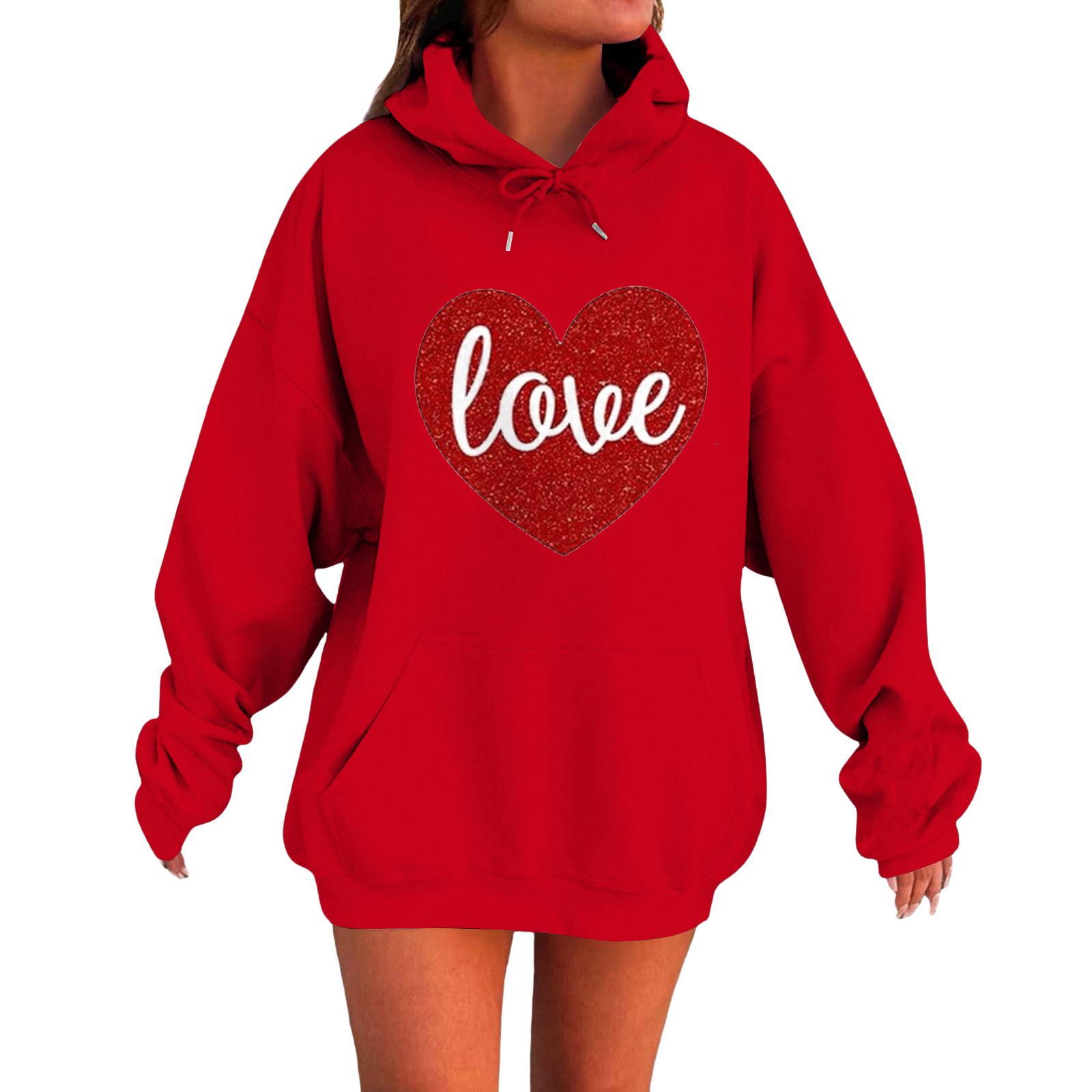 

Женский свободный удобный повседневный модный свитшот с длинным рукавом с принтом Love M красный