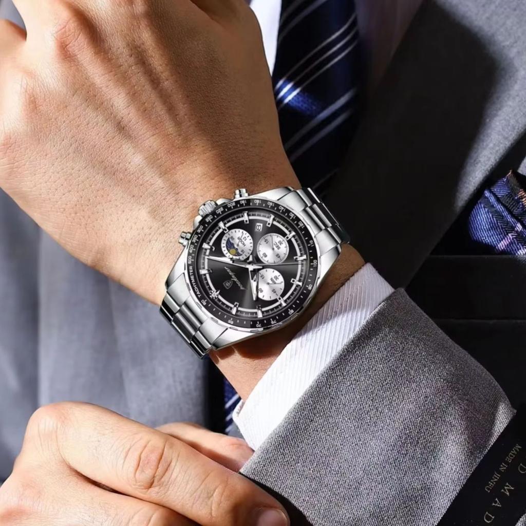 POEDAGAR Business Brand Man Wristwatch Waterproof Stainless Steel Luminous Men Watch Chronograph Date Men's Quartz Watches Reloj
