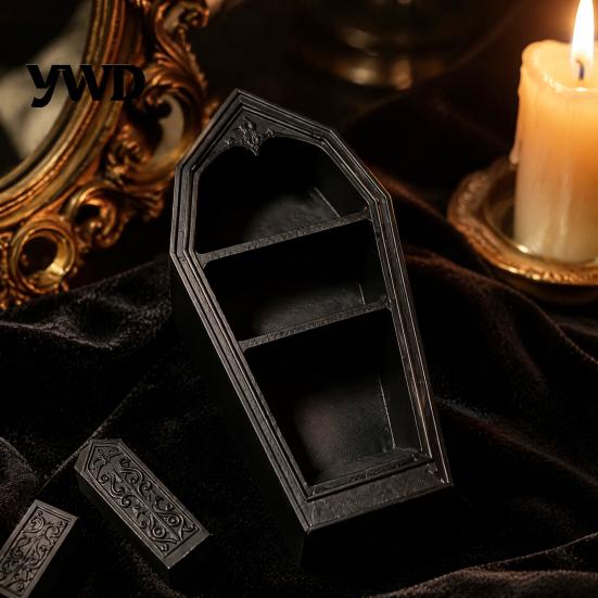 Compact Shelf for Miniature Figures Gothic Coffin-Shaped Jewelry Storage Box, 3D Printed Mini Casket Ring Box Trinket Holder, Halloween Spooky