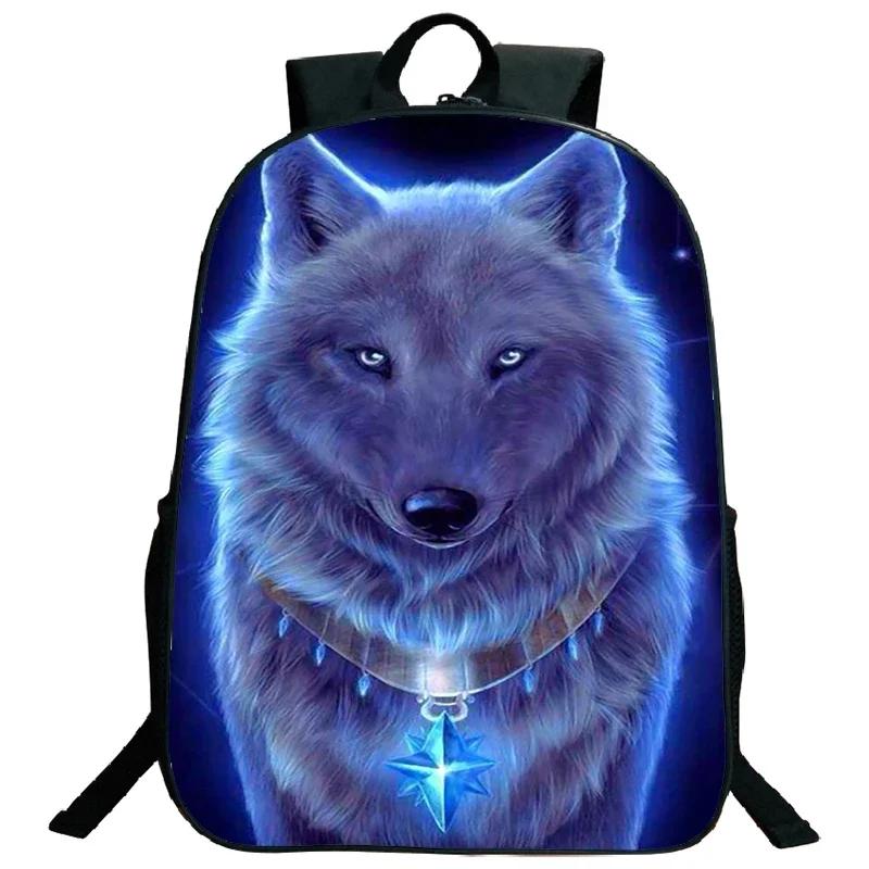 Ice Fire Wolf Backpack Schoolbag Primary School Students Backpack Angry Wolf Printed Bookbag Kids Back To School Mochila Gift