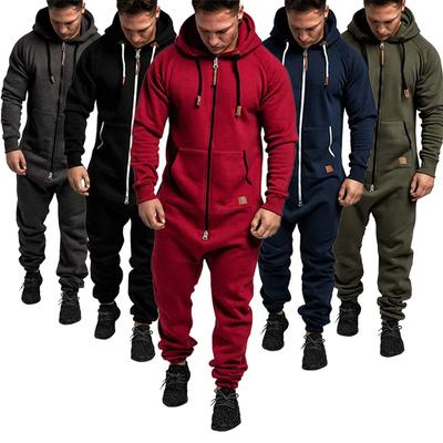Herren Sport Warm Fleece Onesie Fluffy Lounge Einteiler Jumpsuit für Erwachsene mit Kapuze Onesies für Erwachsene Laufanzug mit Reißverschluss
