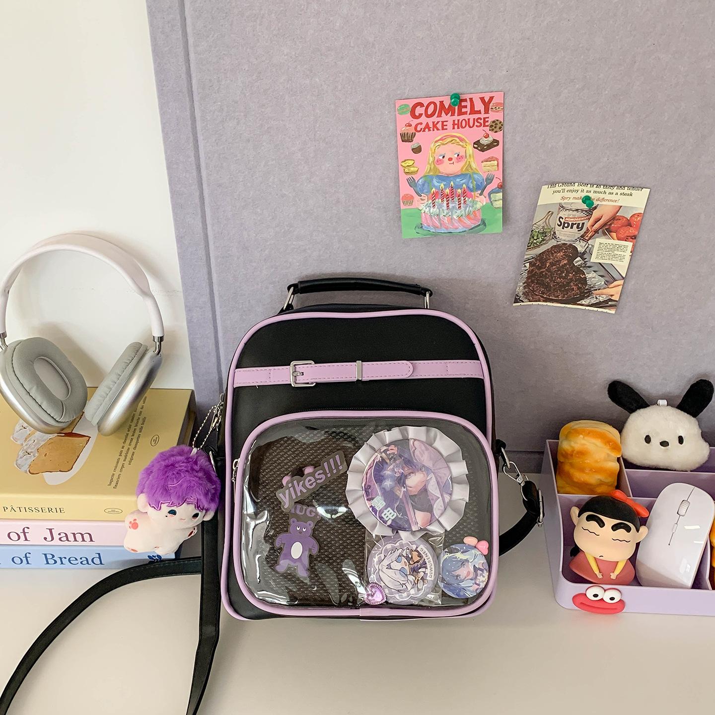 

Вместительный милый дофаминовый маленький рюкзак прозрачная сумка-бар двухмерный студенческий рюкзак через плечо контрастных цветов фиолетовый