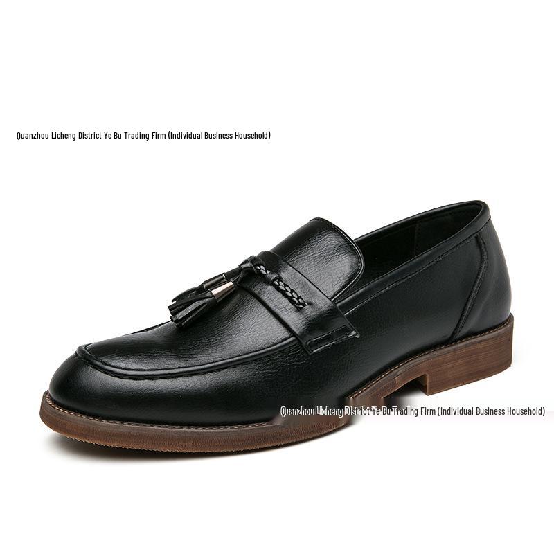 

Men s Large Size Autumn Style Slip-On Leather Loafers with Fringe and Rubber Sole - European & American Formal & Casual Shoes 46 чёрный