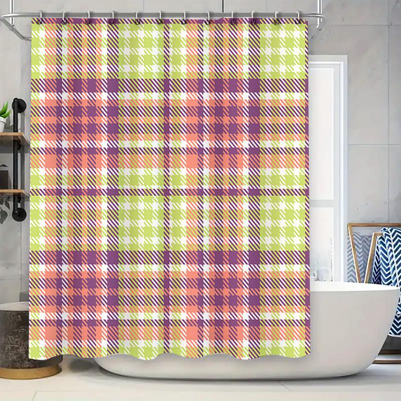 

Vibrant Plaid Shower Curtain Bathroom Decor Waterproof Liner Home Improvements 90x180cm