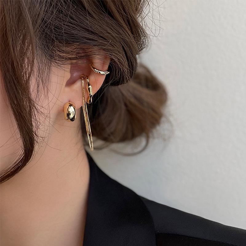 New Fashion Double Chain Pendientes Tassel Earrings Ear Clip for Women Girl Long Cuff Earring No Pierced Bohemia Gift Trend