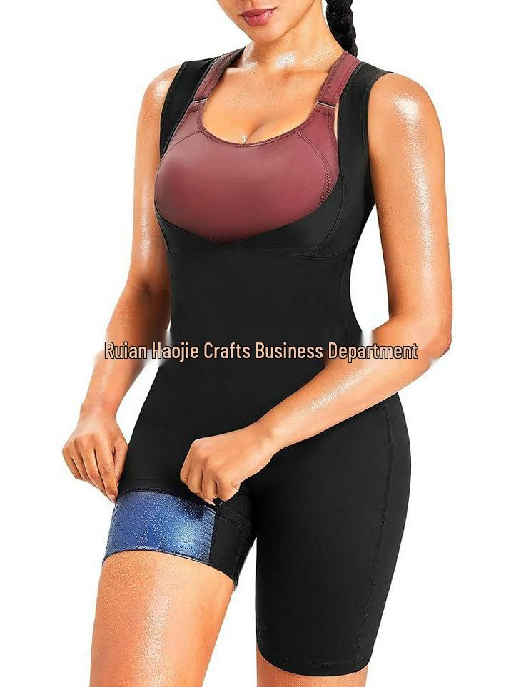 Women's Yoga Sweat-Inducing Jumpsuit for Butt Lifting & Abdominal Tightening - Short Sleeve, Long Pants Fitness Wear