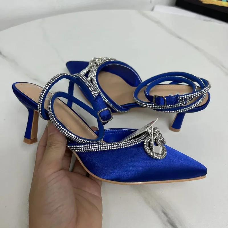 Fashion Diamond Chain Sandals Womens 2025 Party Women Pumps Sexy Pointed Toe Wedding Bridal Stilettos Summer 6cm High Heels Shoes