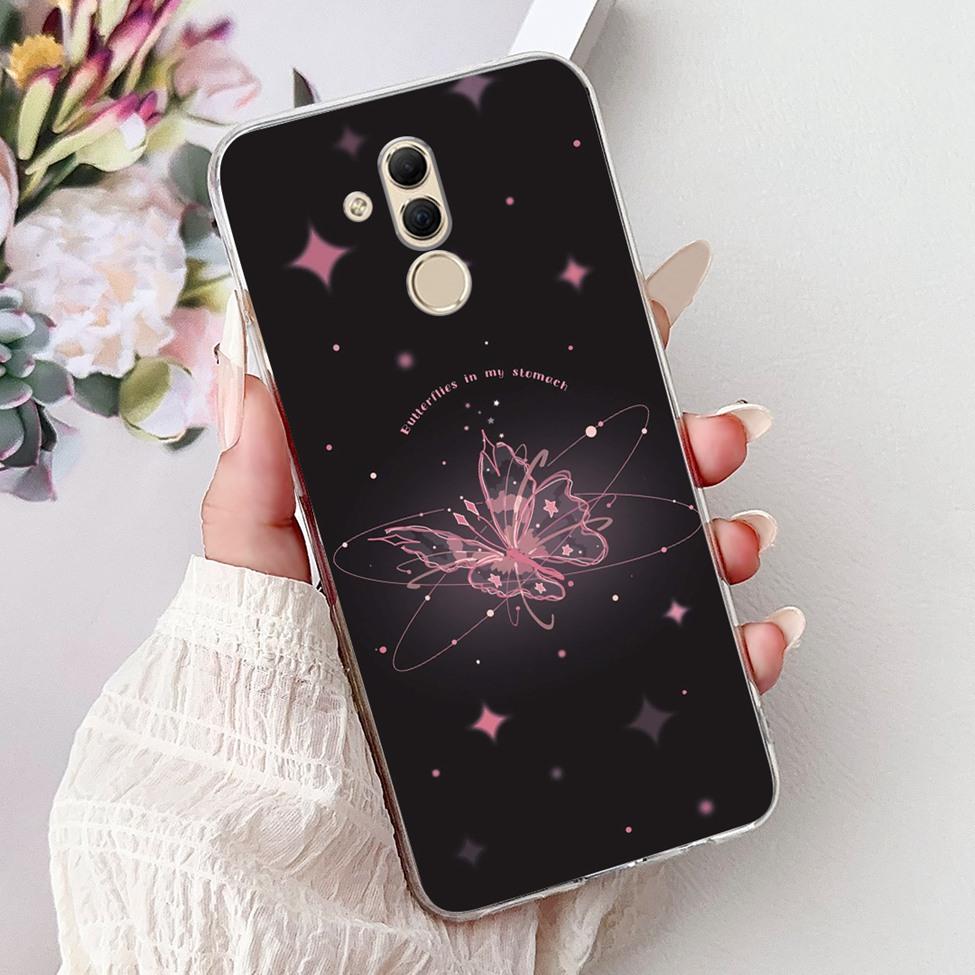 Clear For Huawei Mate 20Lite SNE-LX3 INE-LX2 Back Cover For Huawei Mate 20 Lite Case Cute Cartoon Cat Luxury Flowers Funny Funda
